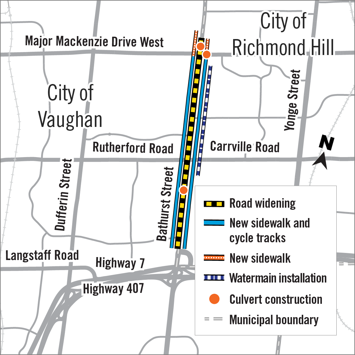 Map of construction area along Bathurst Street