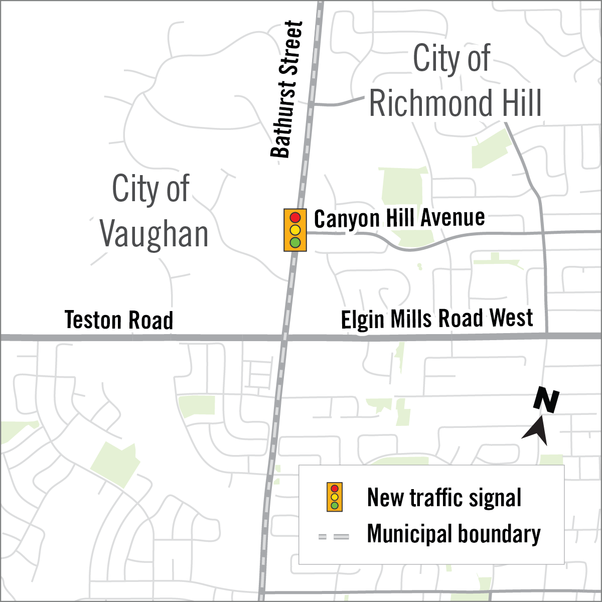 map of traffic light installation and Bathurst Street and Canyon Hill Avenue