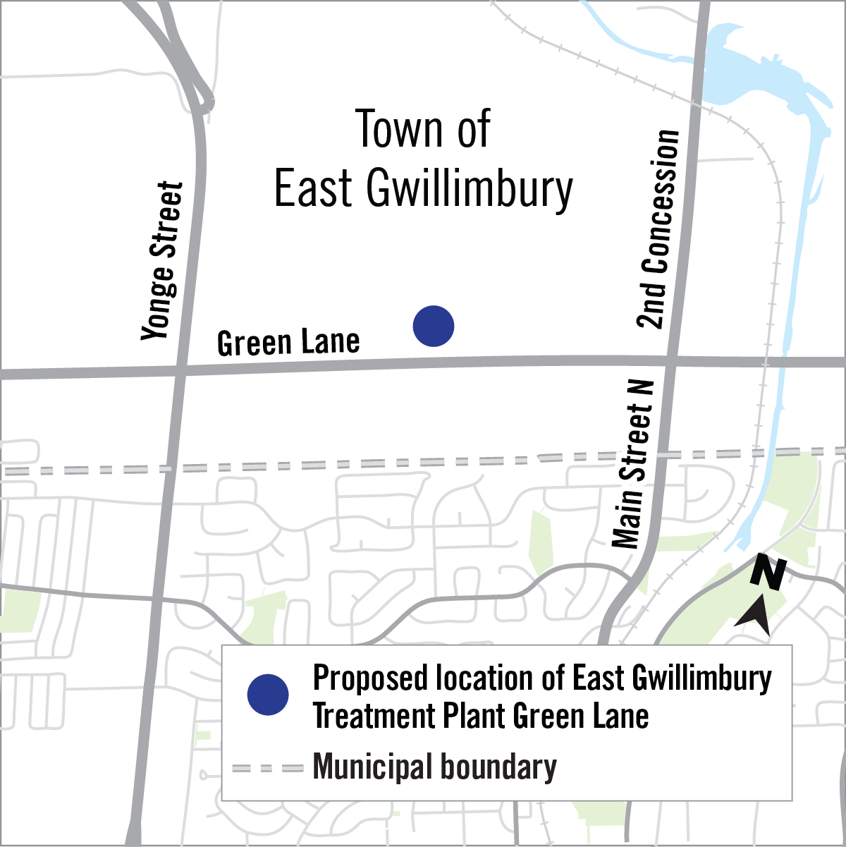 map of proposed location for east gwillimbury water treatment plant along Green Lane