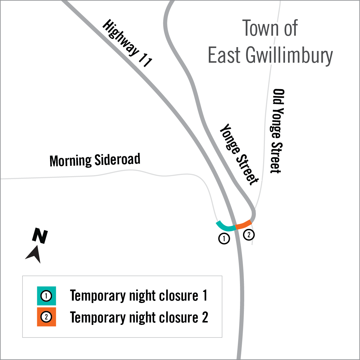 map of temporary closure areas along Highway 11