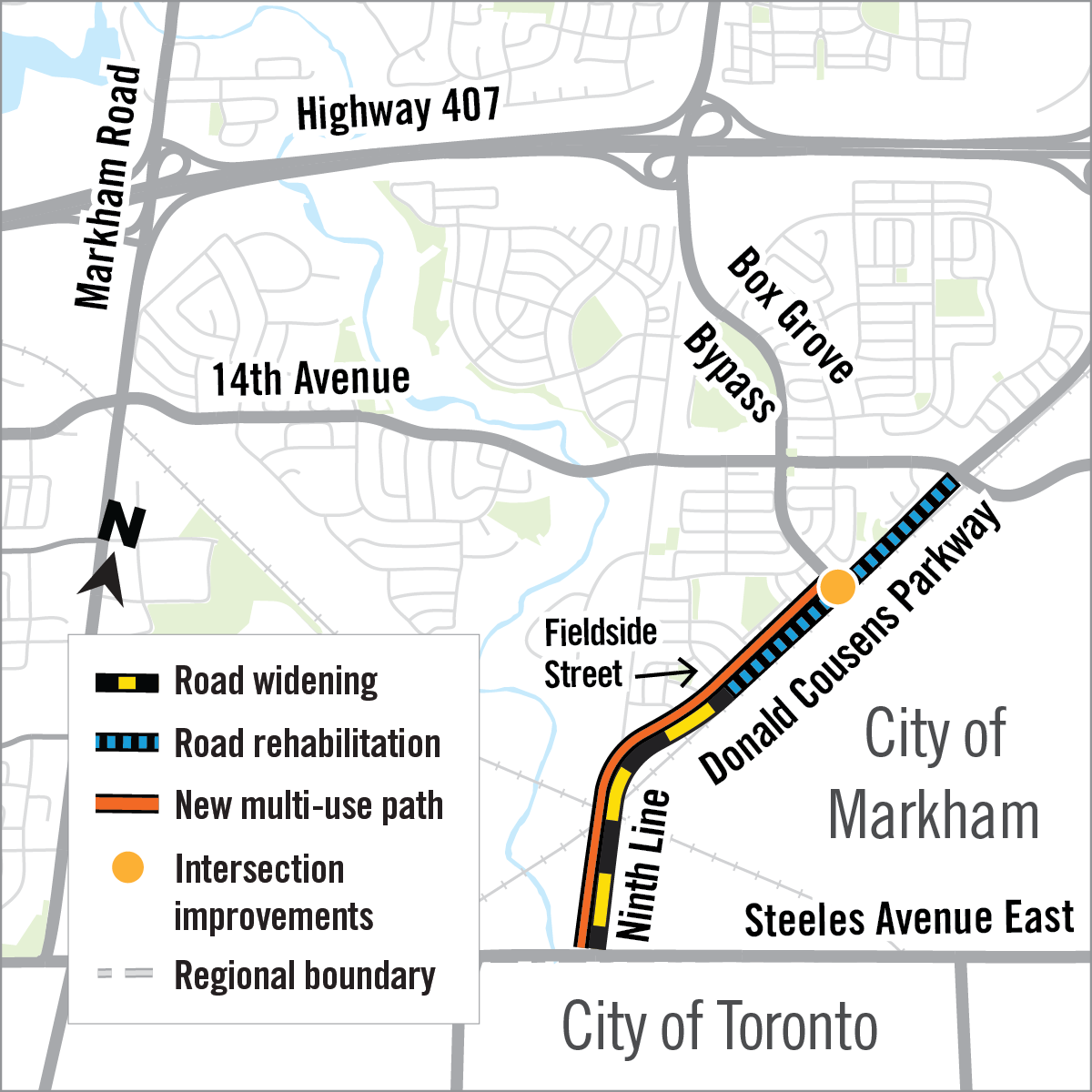 Map of improvements along Ninth Line
