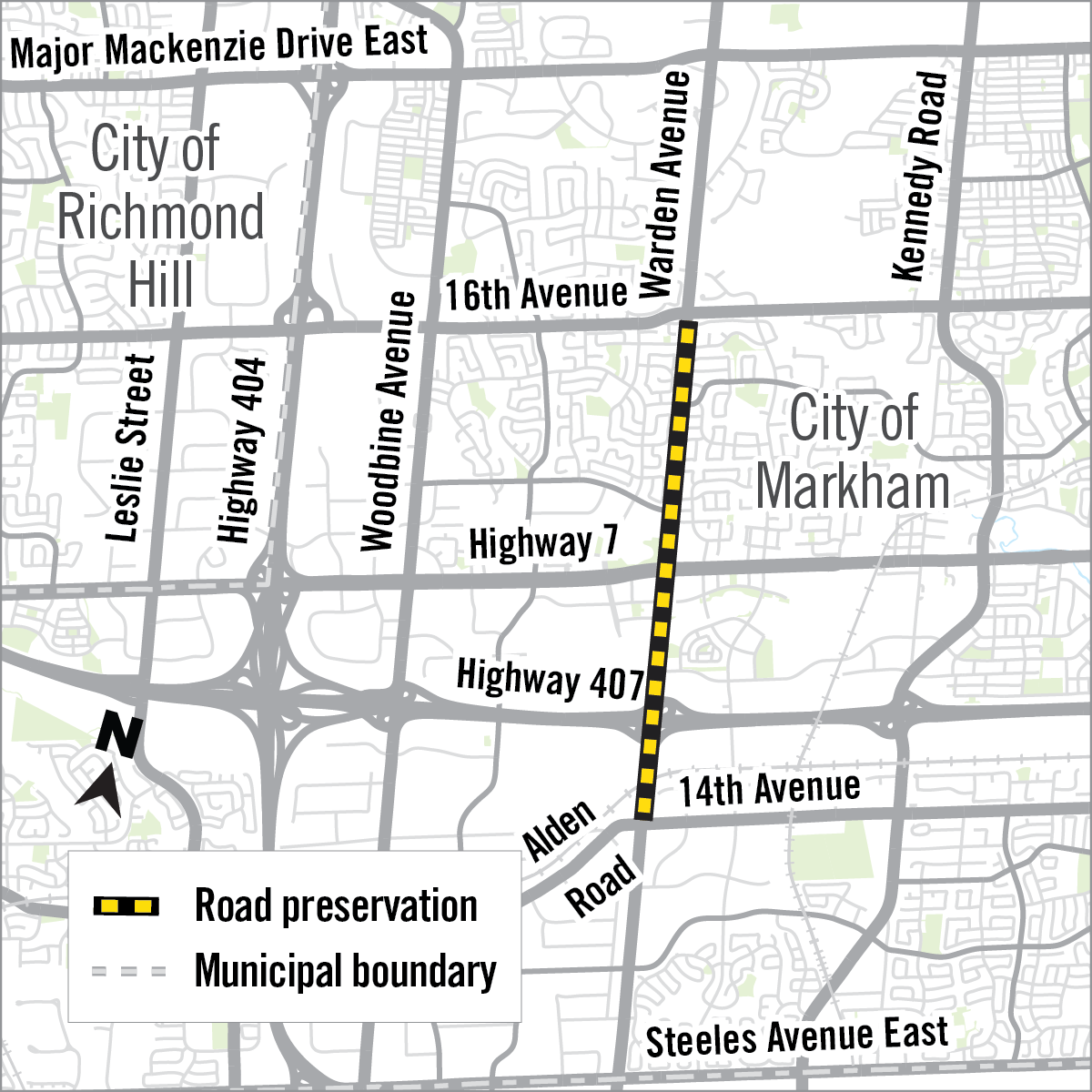 Map of road preservation area along Warden Ave