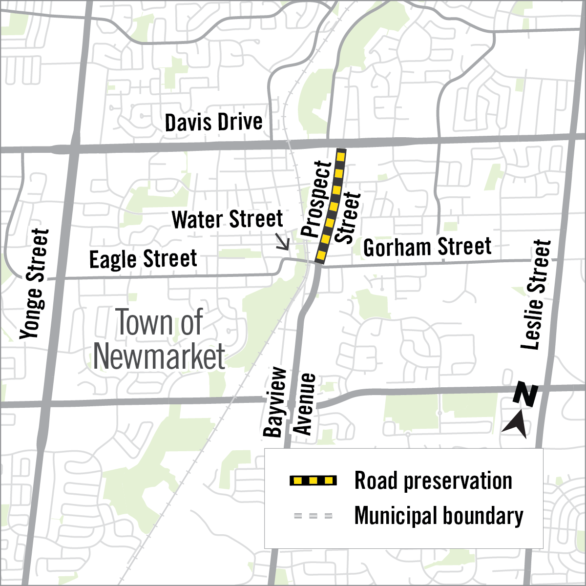 Map of construction area along Prospect to Davis Drive
