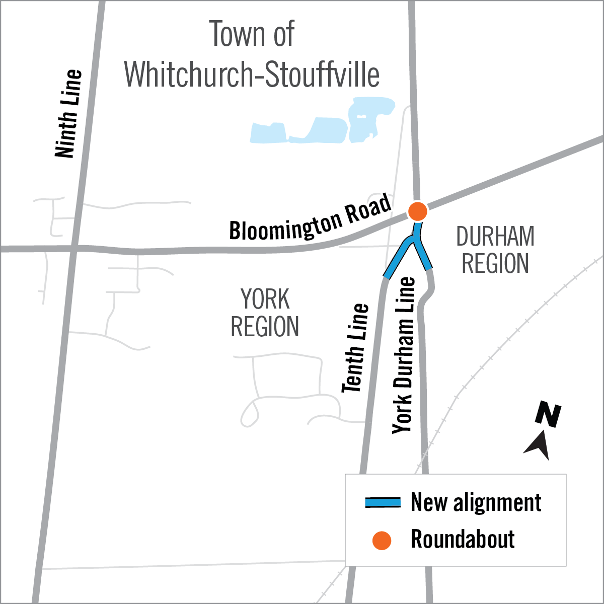 Map of roundabout location at Bloomington and York Durham Line