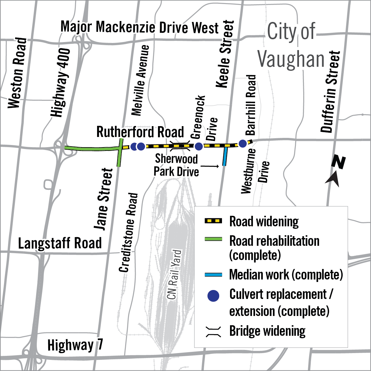 Map of Construction along Rutherford Road in Vaughan
