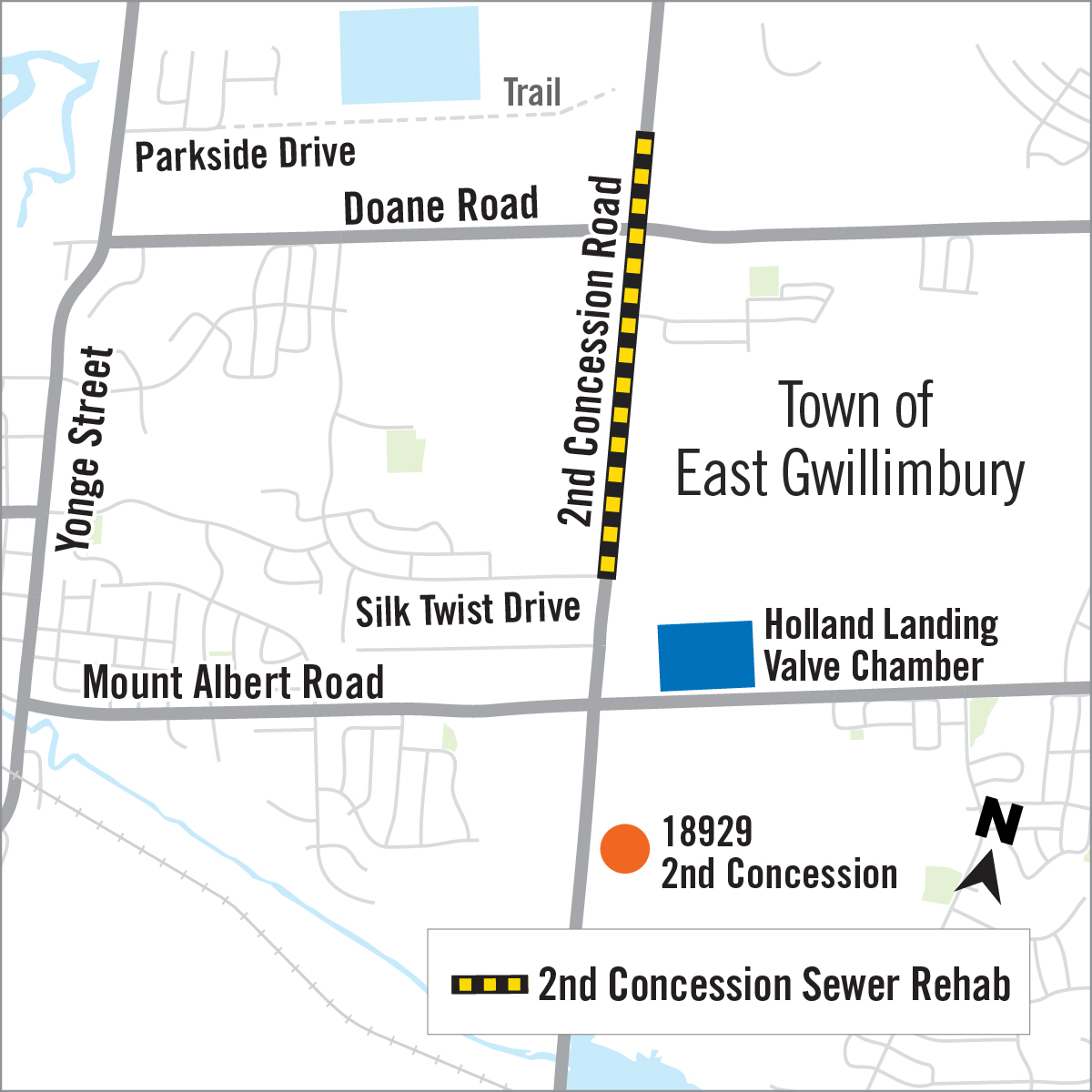 map of construction work along 2nd Concession