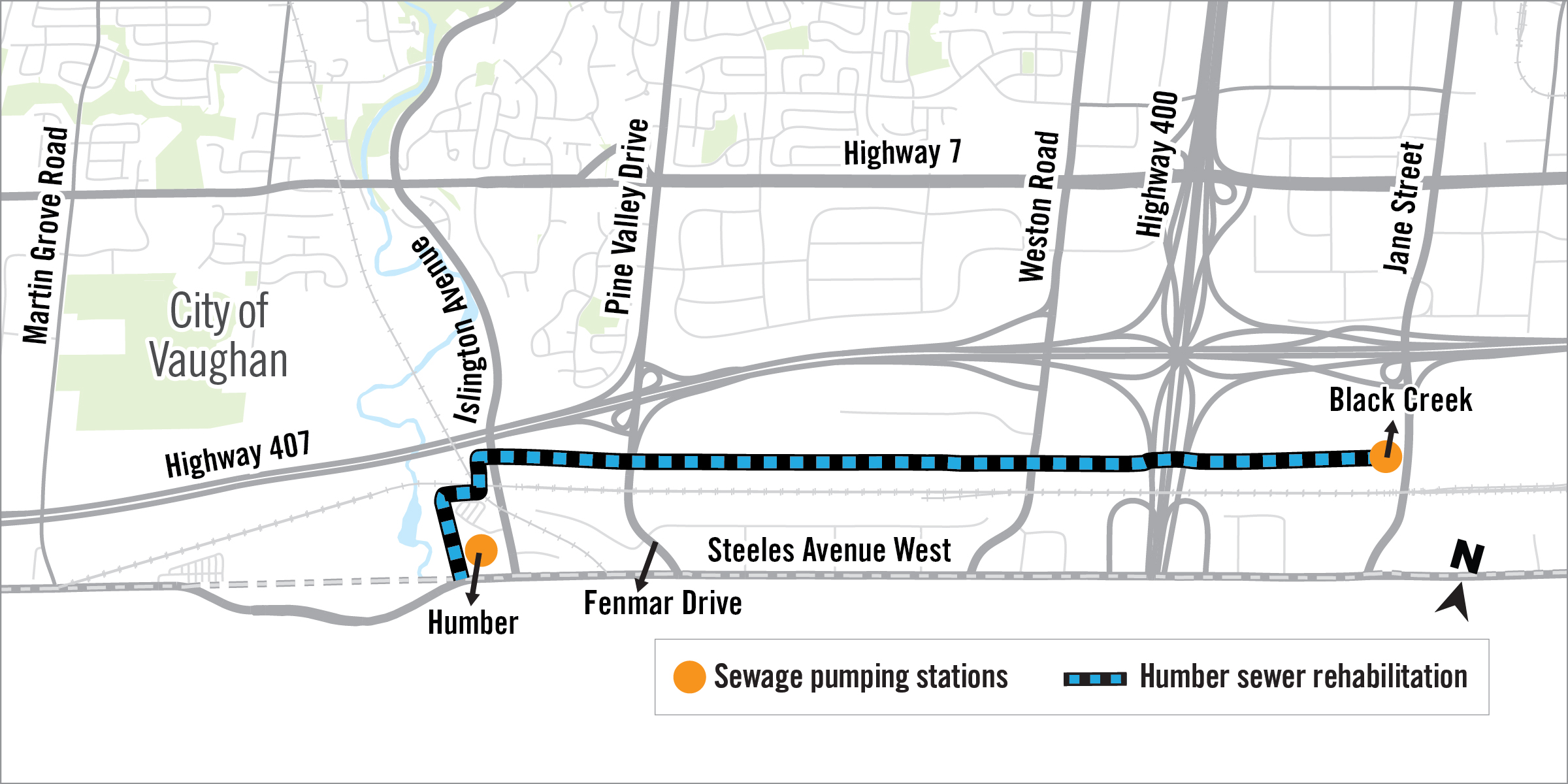 Map of the sewer construction parallel to Steeles Avenue