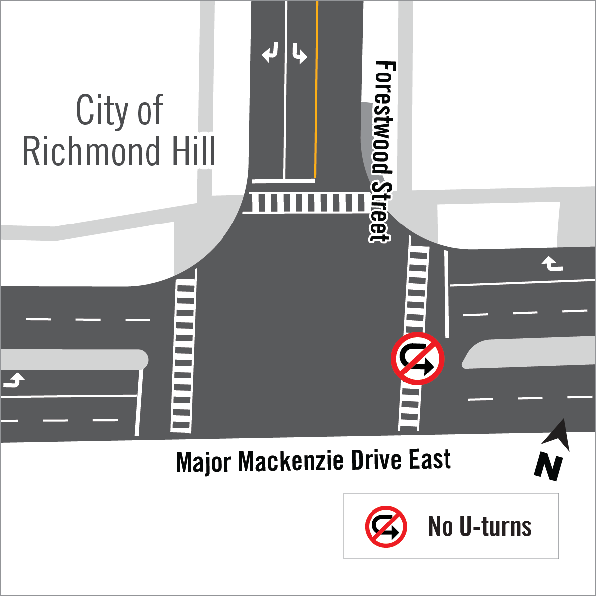 Map of intersection restriction at Major Mackenzie Drive and Forestwood