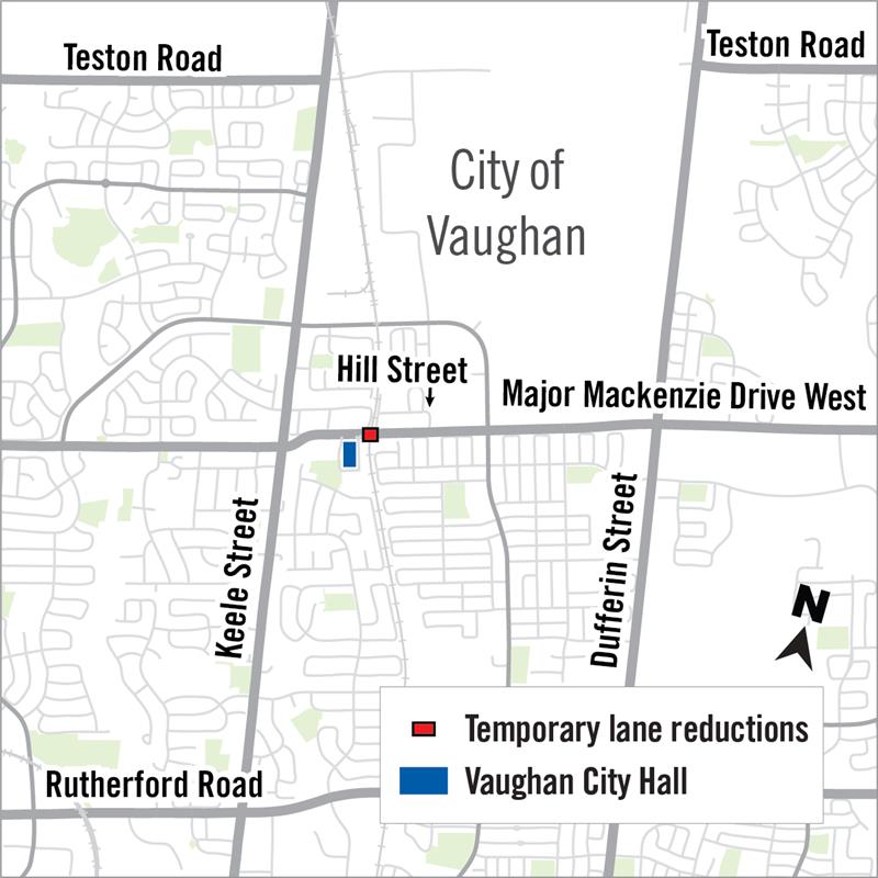 Map of lane reductions on Major Mackenzie Drive