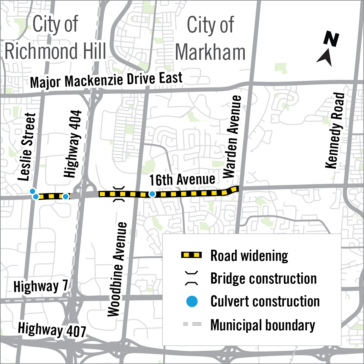 map of construction along 16th avenue