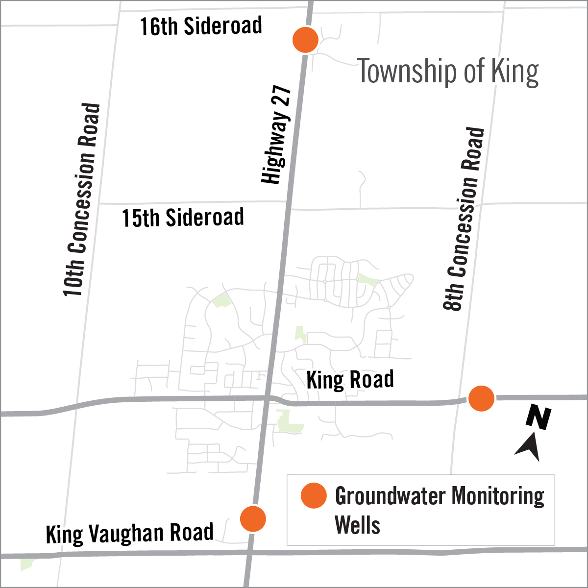 Map of ground monitoring wells in Nobleton