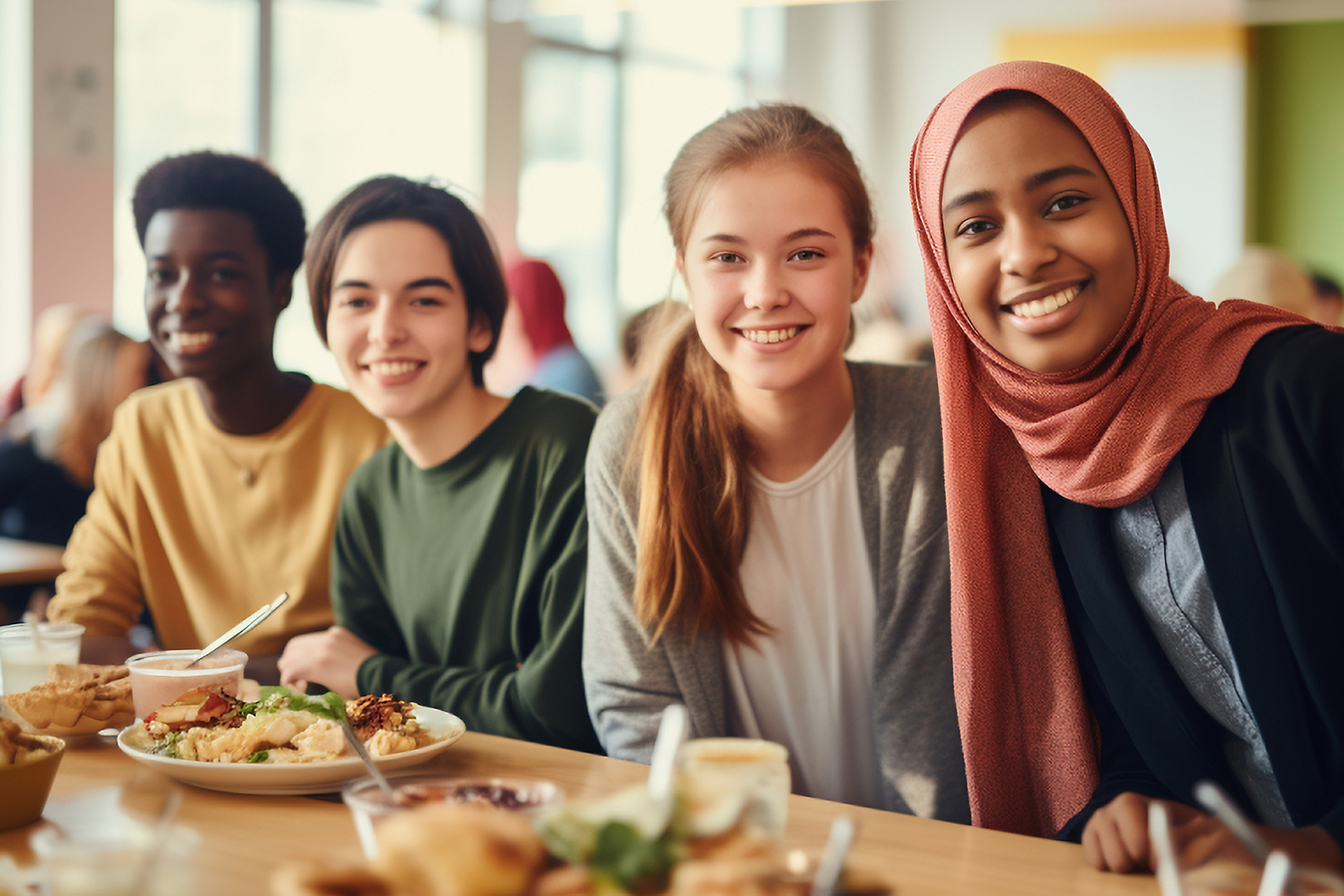 students eating lunch at a table