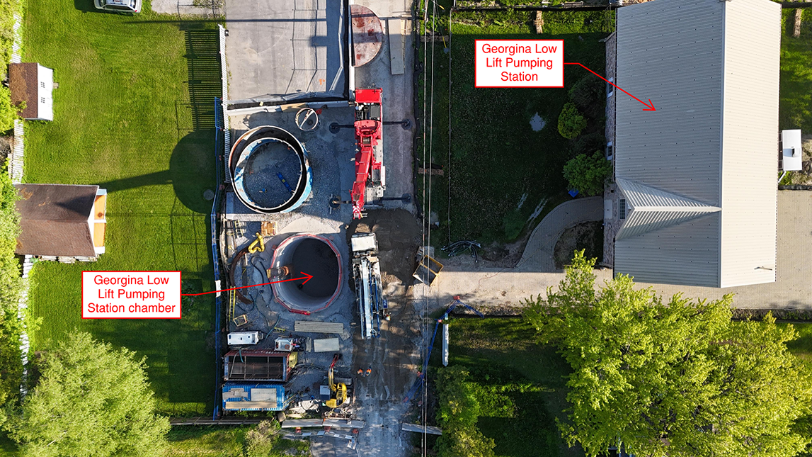 Aerial image of the Georgina Low Lift Pumping Station and construction compound