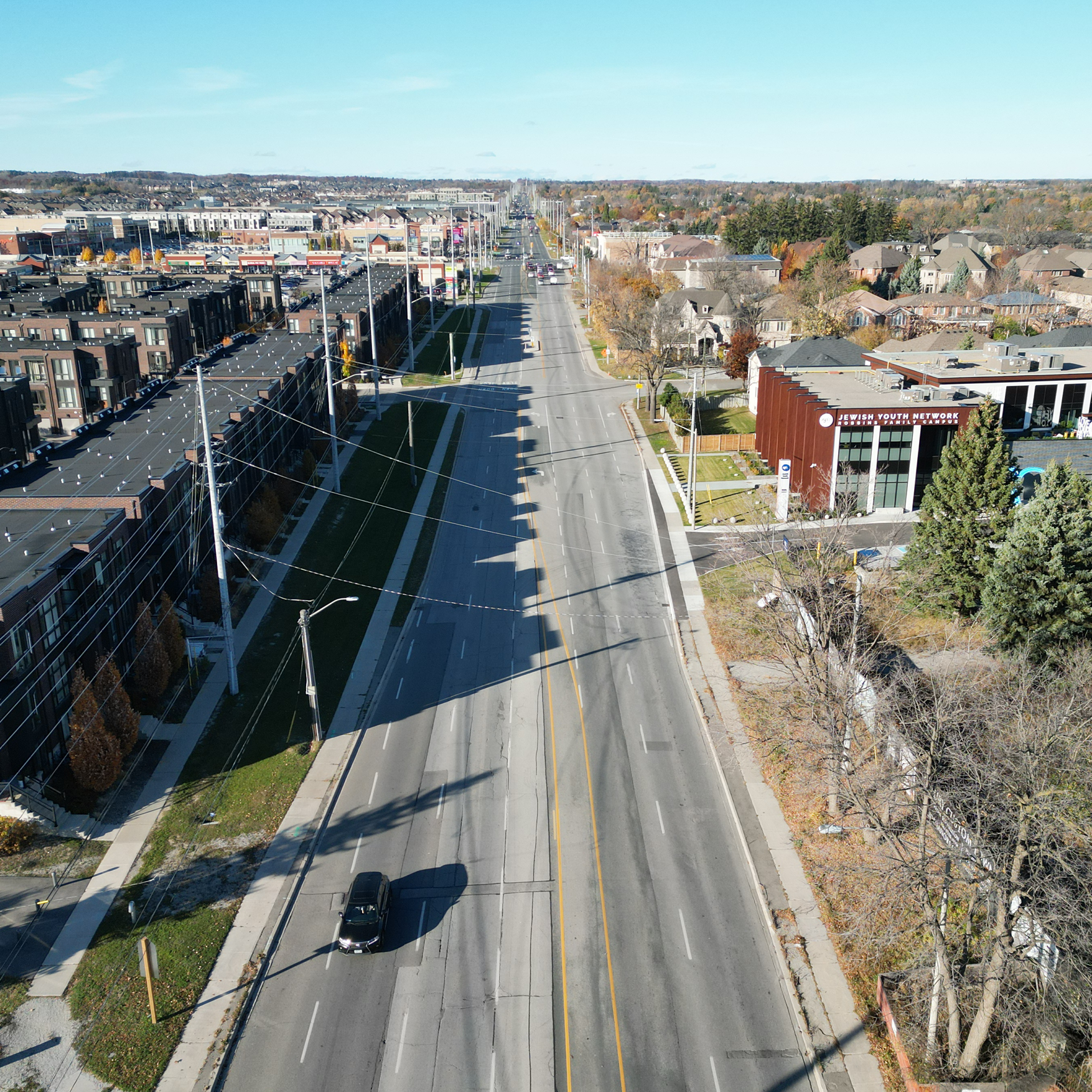 Aerial photo: Bathurst Street, looking north from Teefy Avenue, Fall 2024