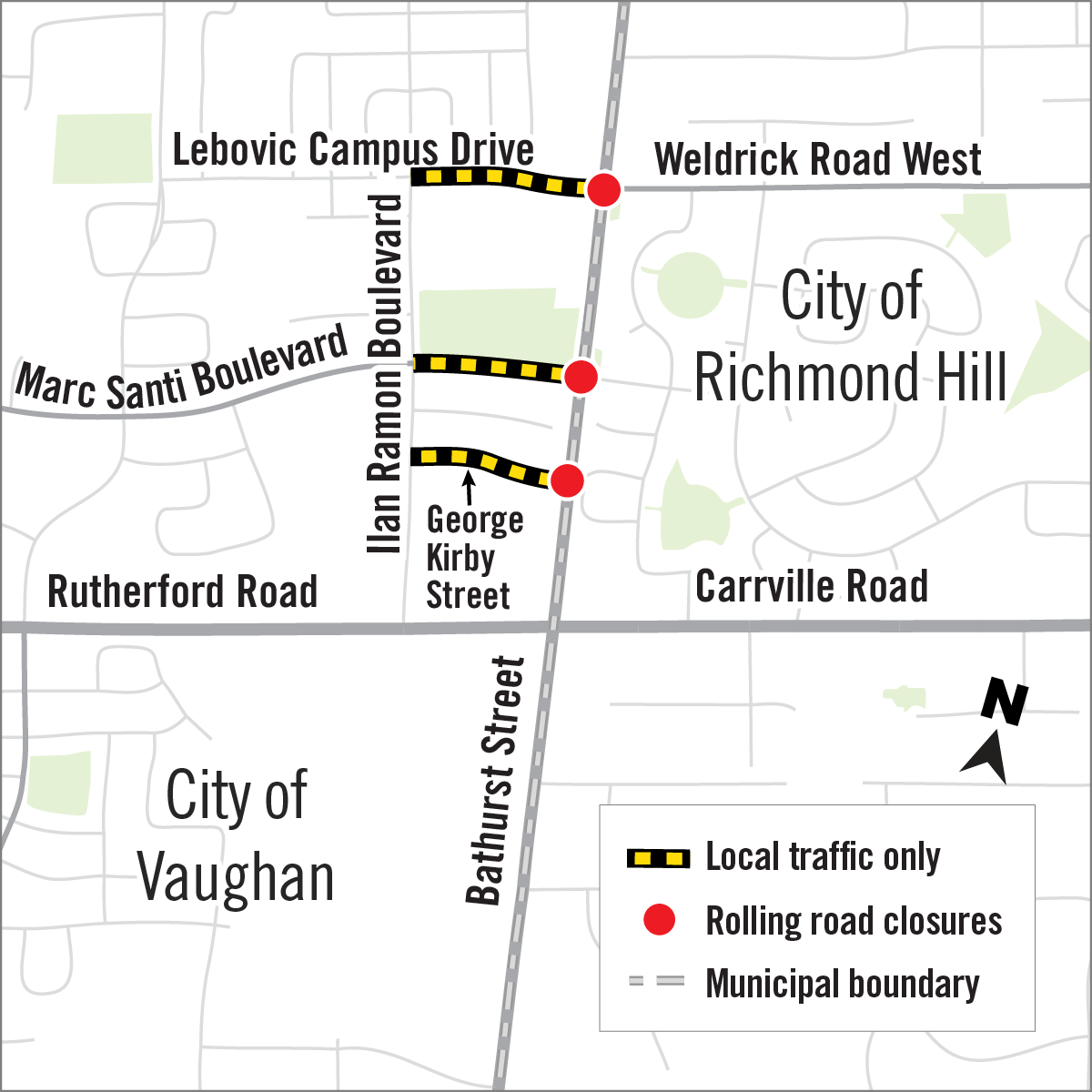 Bathurst Street Night Work Side Street Closure Map
