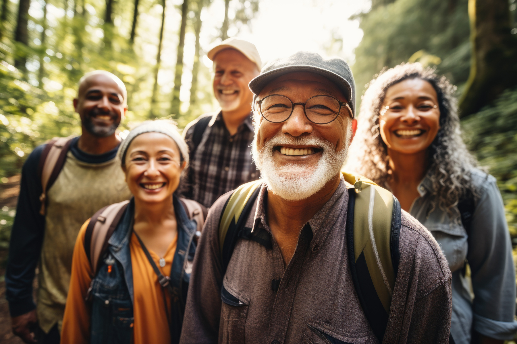 Group of Seniors walking in a forest