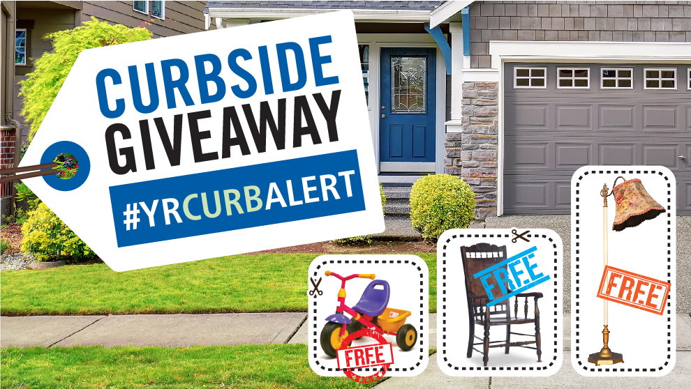 Curbside giveaway #YRCURBALERT image of the front of a house and items for free