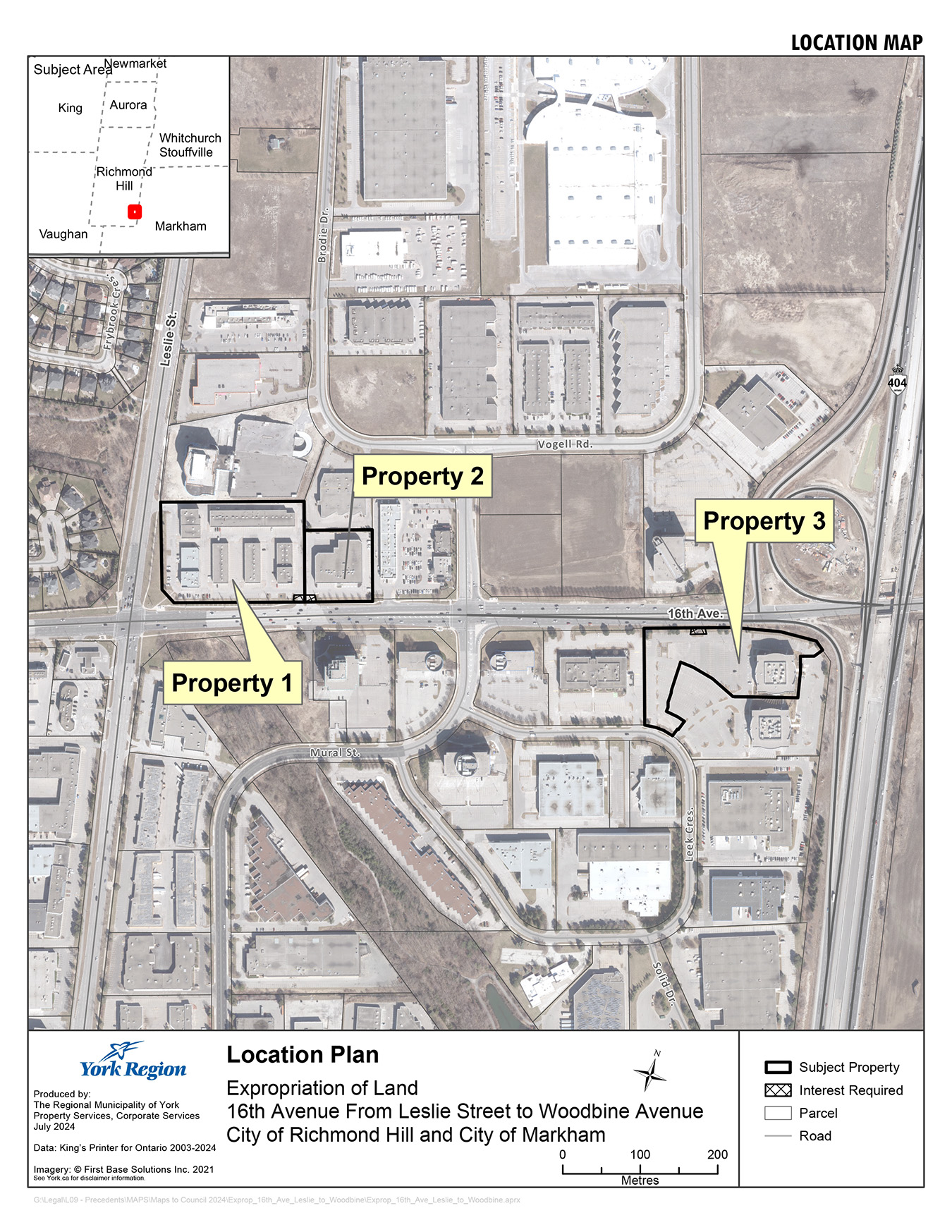 Map showing land to be expropriated in the City of Richmond Hill and Markham