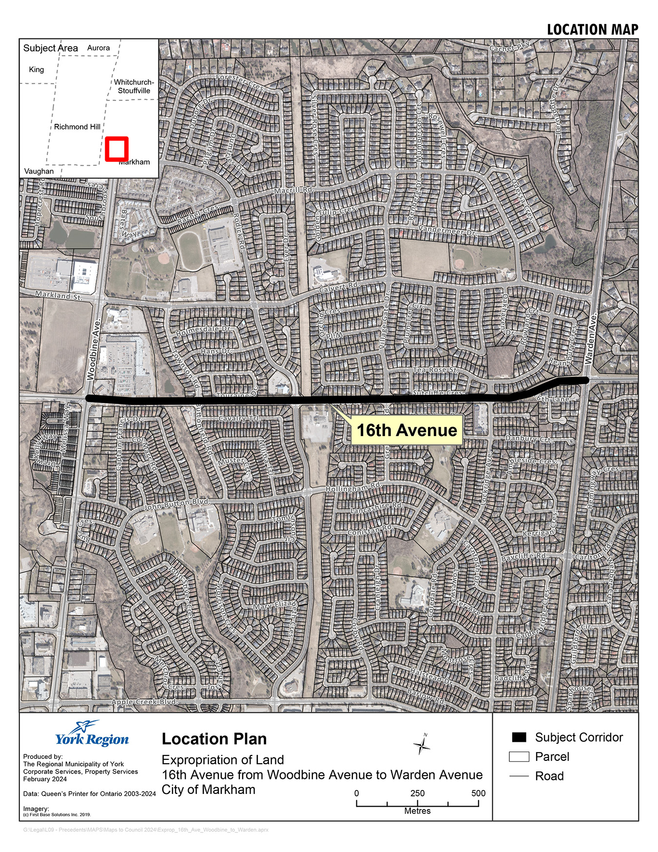 Map showing land to be expropriated in the City Markham