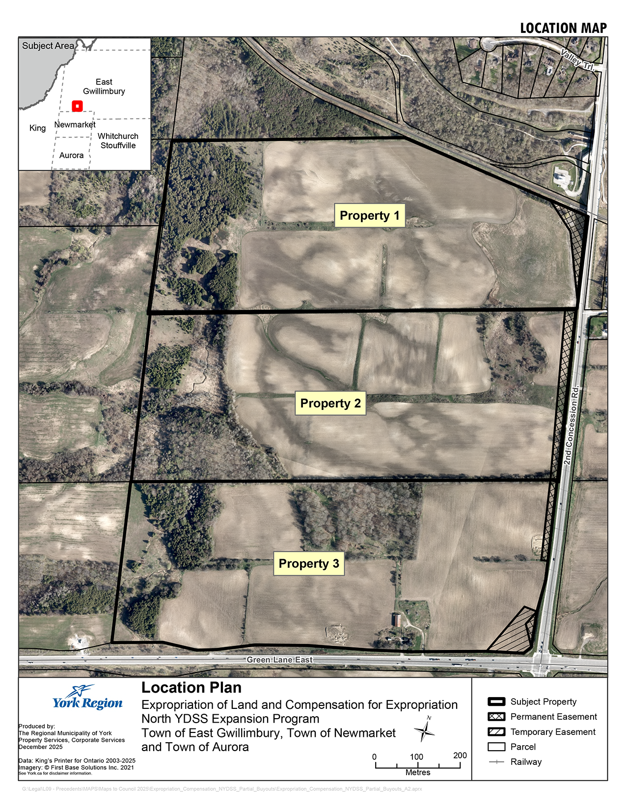Location Plan expropriation of land and compensation for expropriation North YDSS Expansion program Town of East Gwillimbury, Newmarket and Aurora Property 1, 2 and 3