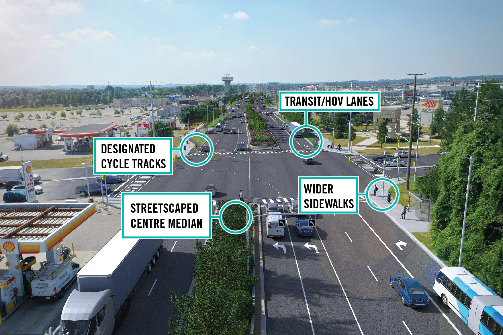 rendering of green lane and yonge street intersection showing the enhanced features