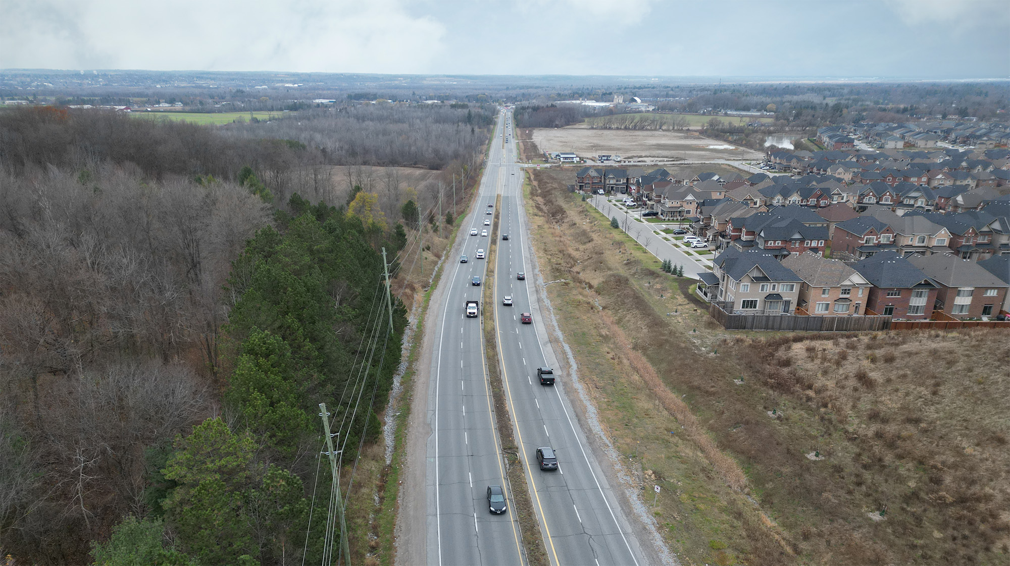 Highway 11 looking north towards Bradford boundary