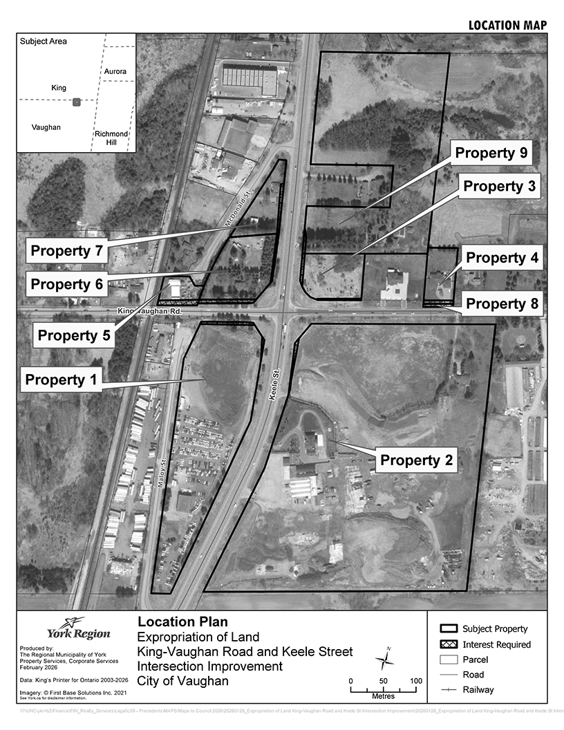 Location plan identifying the expropriation of land in the City of Vaughan intersection improvement at King-Vaughan Road and Keele Street