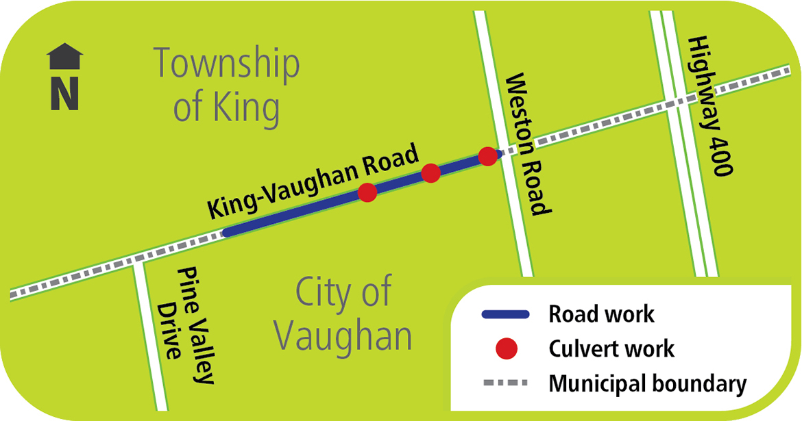 KingVaughan Road from east of Pine Valley Drive to Weston Road York