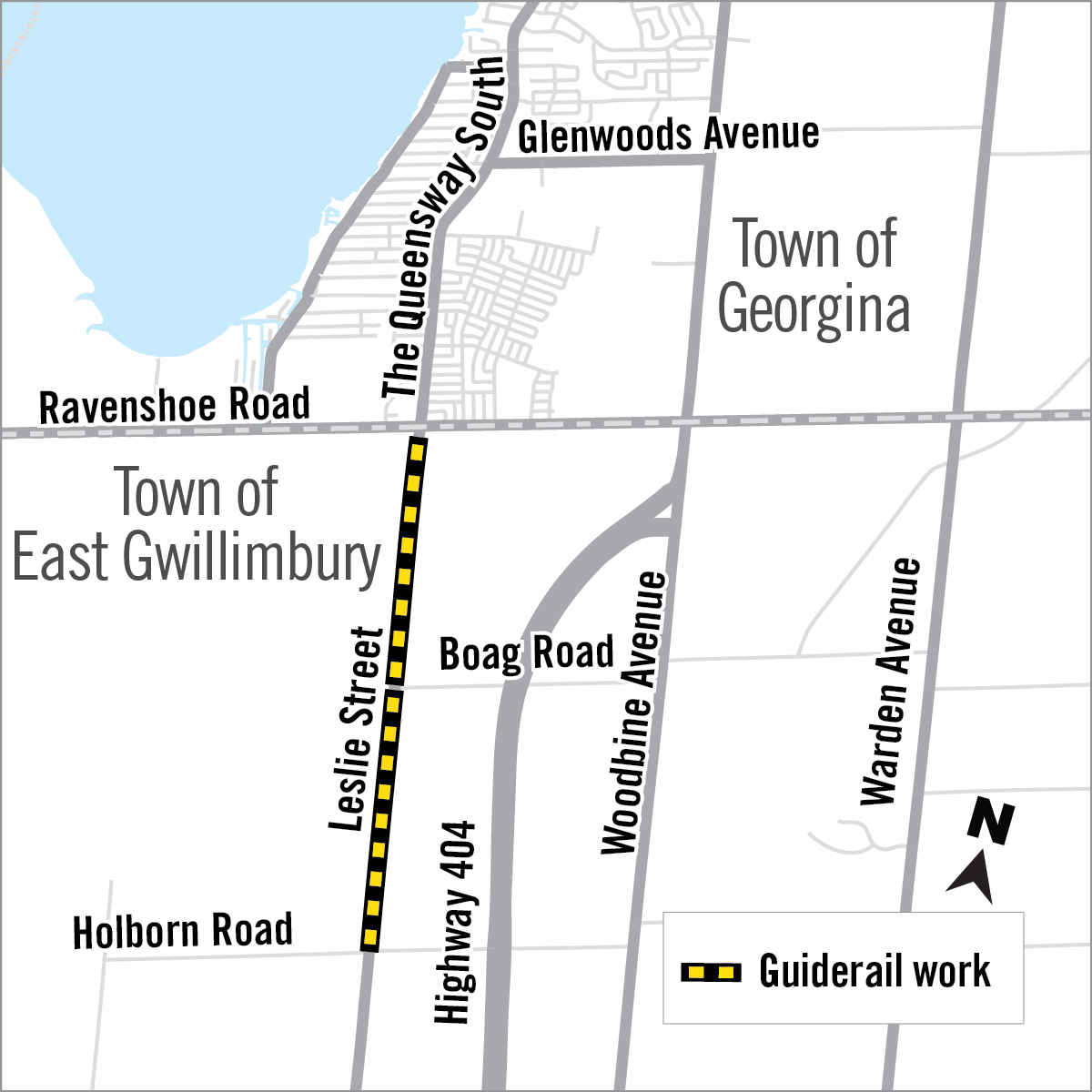 Map of Leslie Street guiderail construction