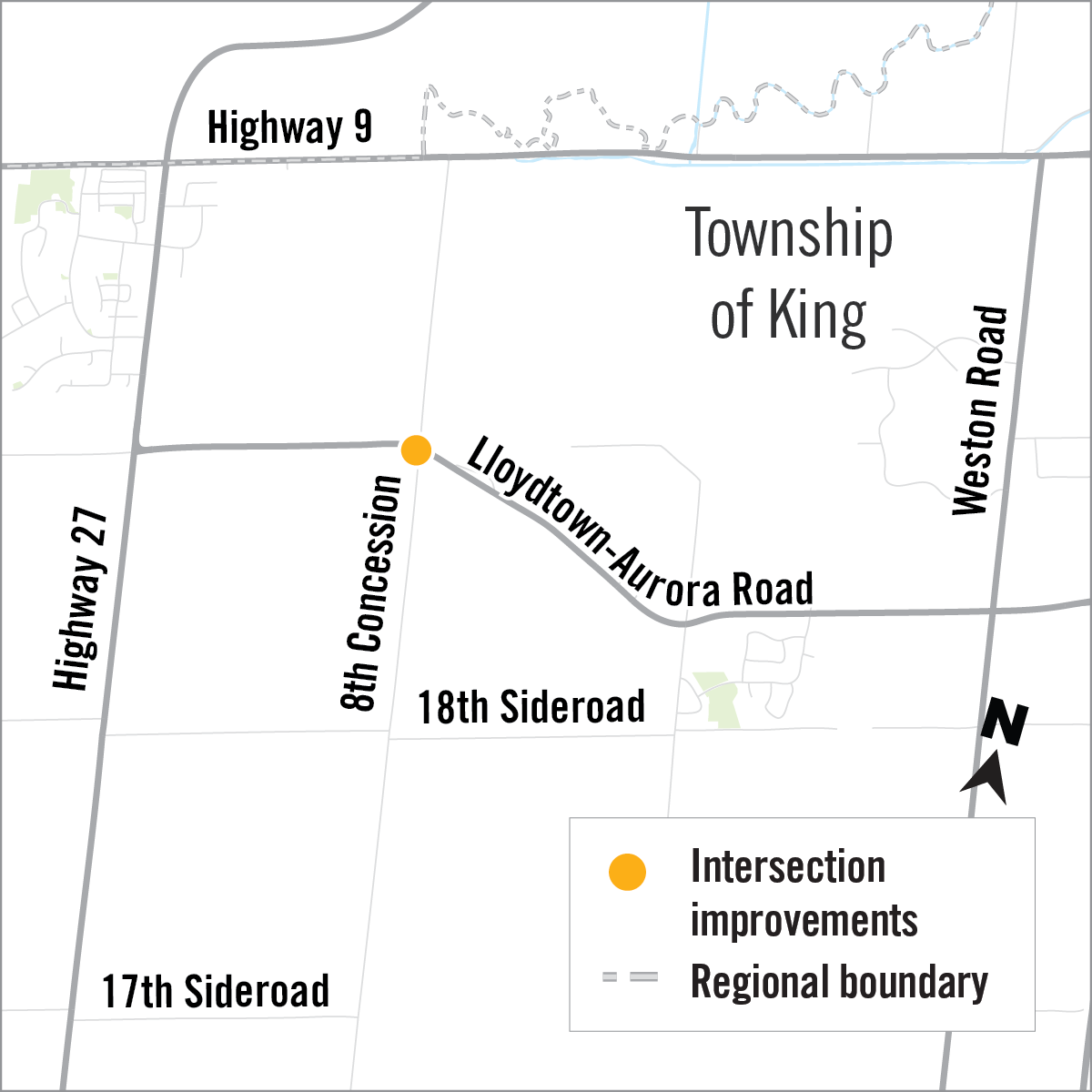 Map of intersection imporvements on Lloytown-Aurora Road and 8th Concession