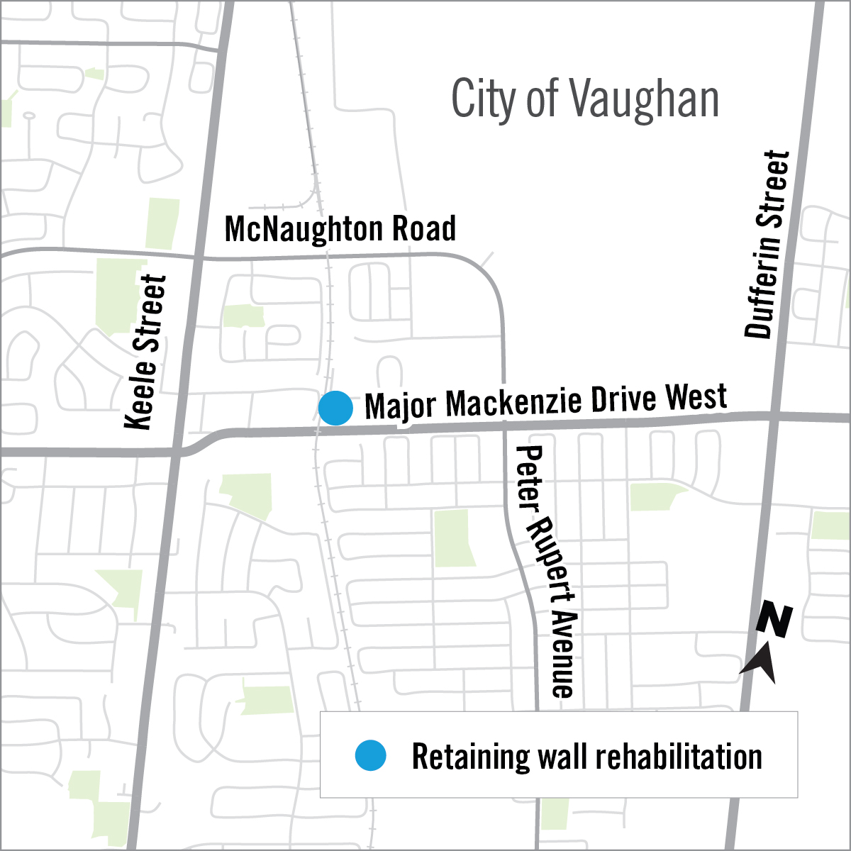 Map of Construction location for Major Mackenzie Drive Retaining Wall Rehab