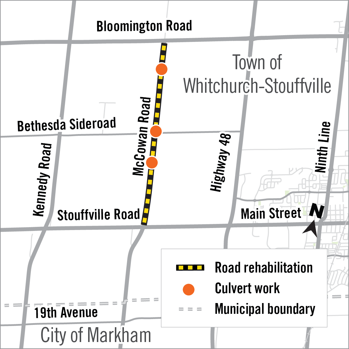 Map of construction along McCowan Road