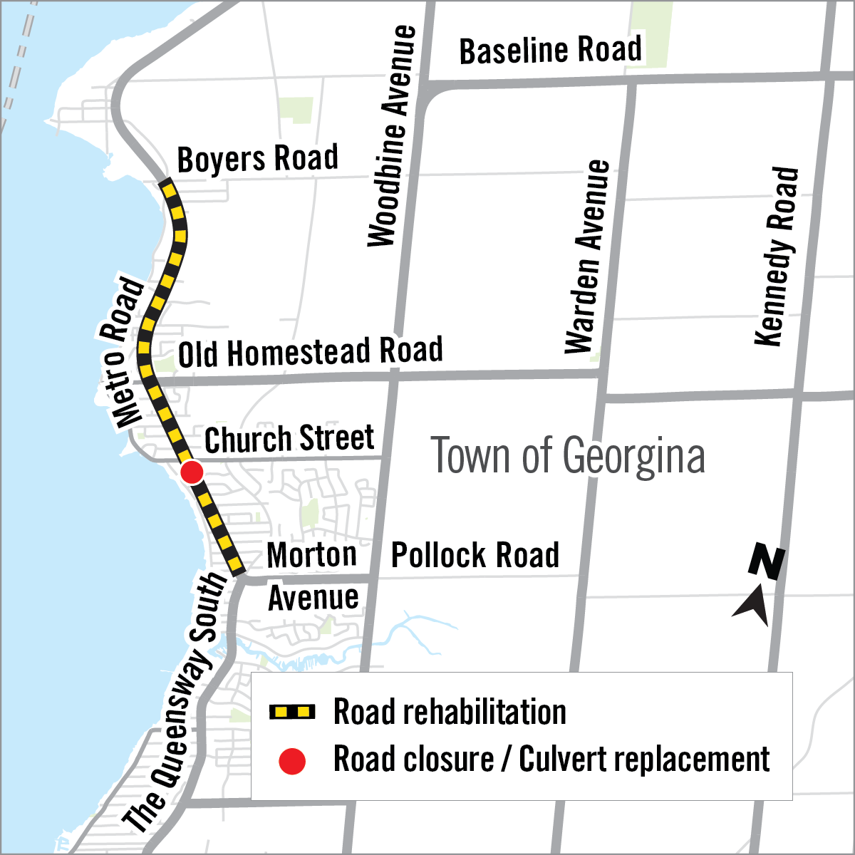 Map of Road rehabilitation and closures along Metro Road