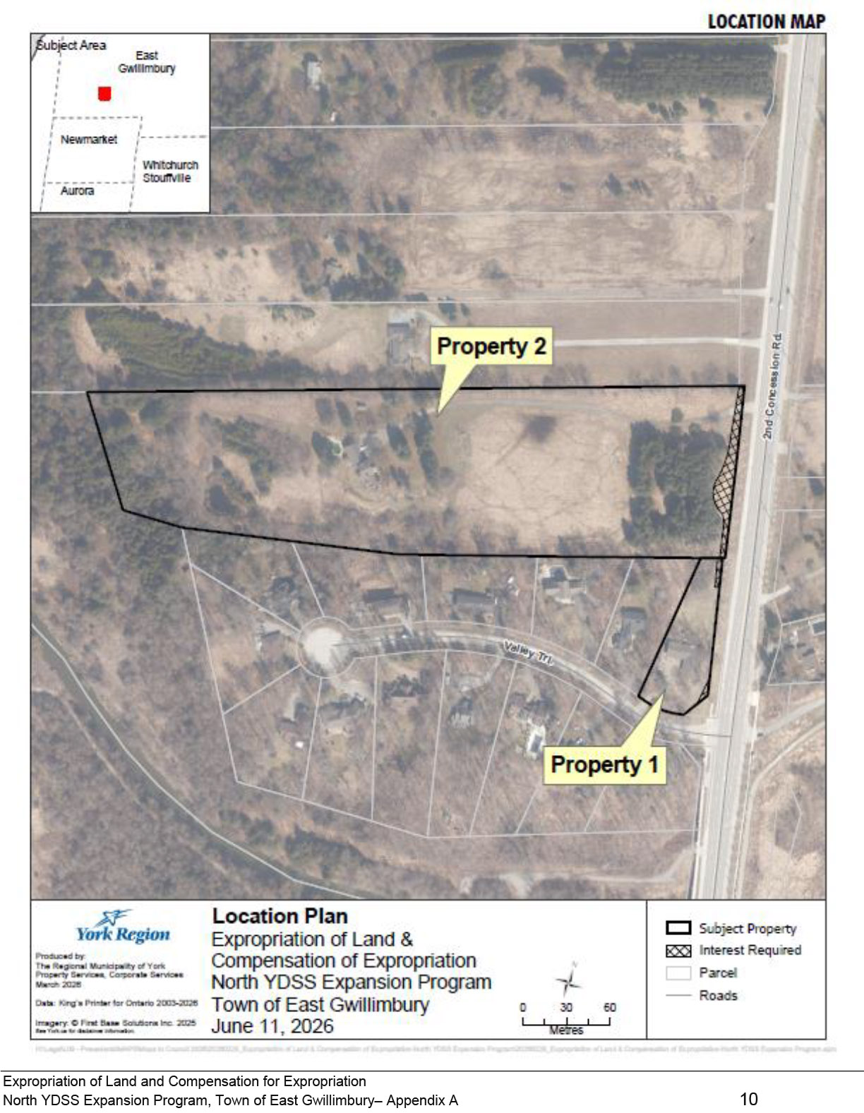 Location Map for Property 1 and 2 of North YDSS Expansion Program in the Town of East Gwillimbury
