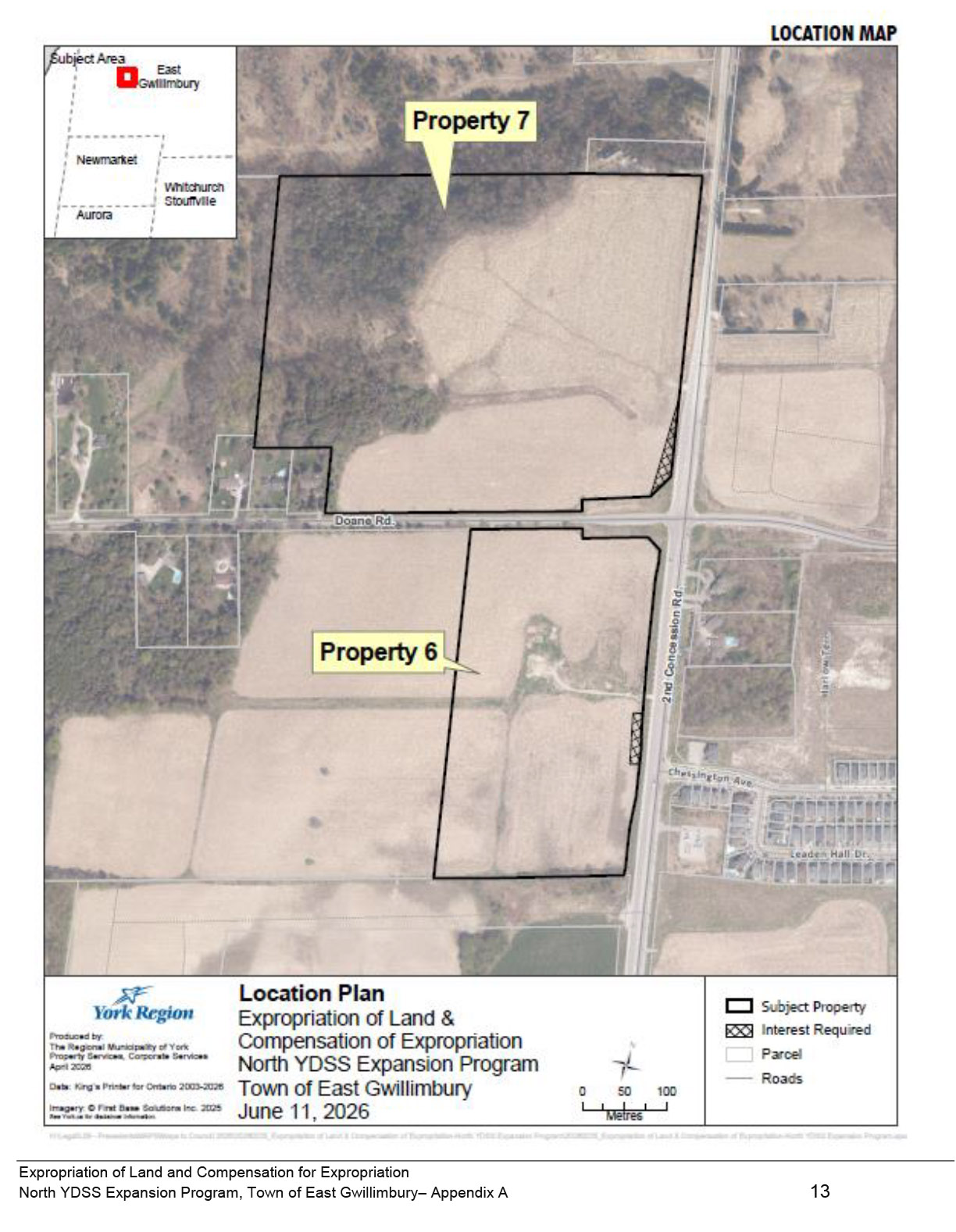 Location Map for Property 6 and 7 of North YDSS Expansion Program in the Town of East Gwillimbury