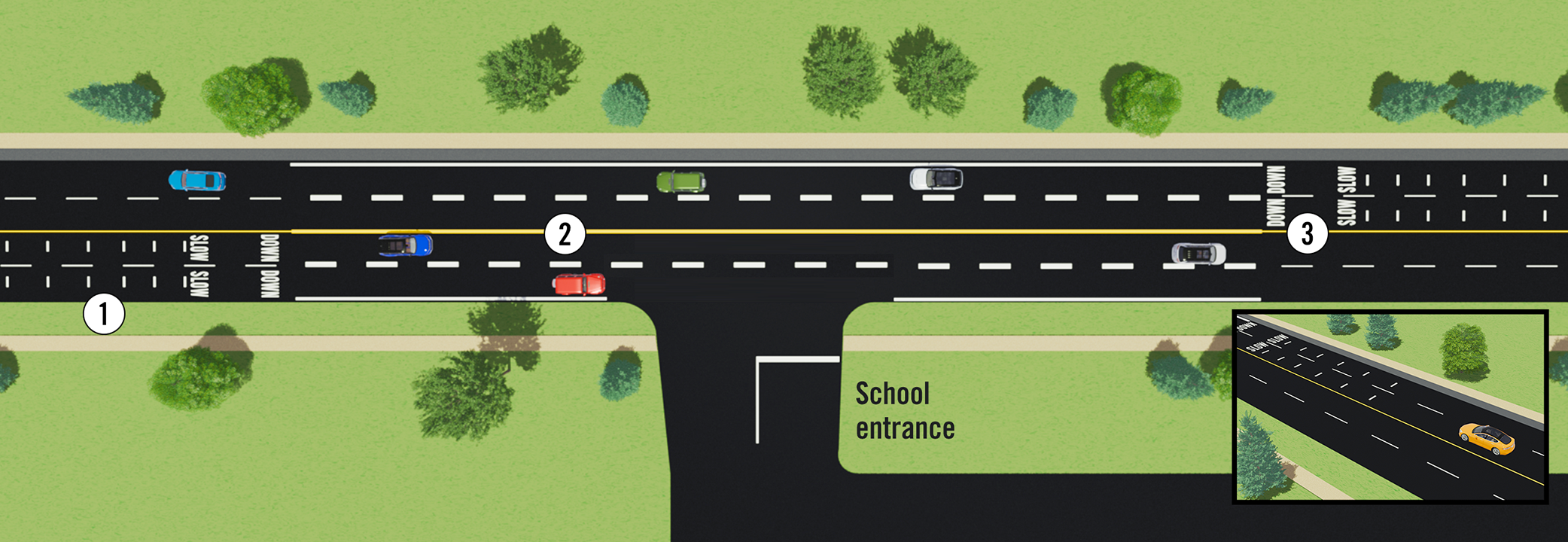 new enhanced pavement marksing in school zone