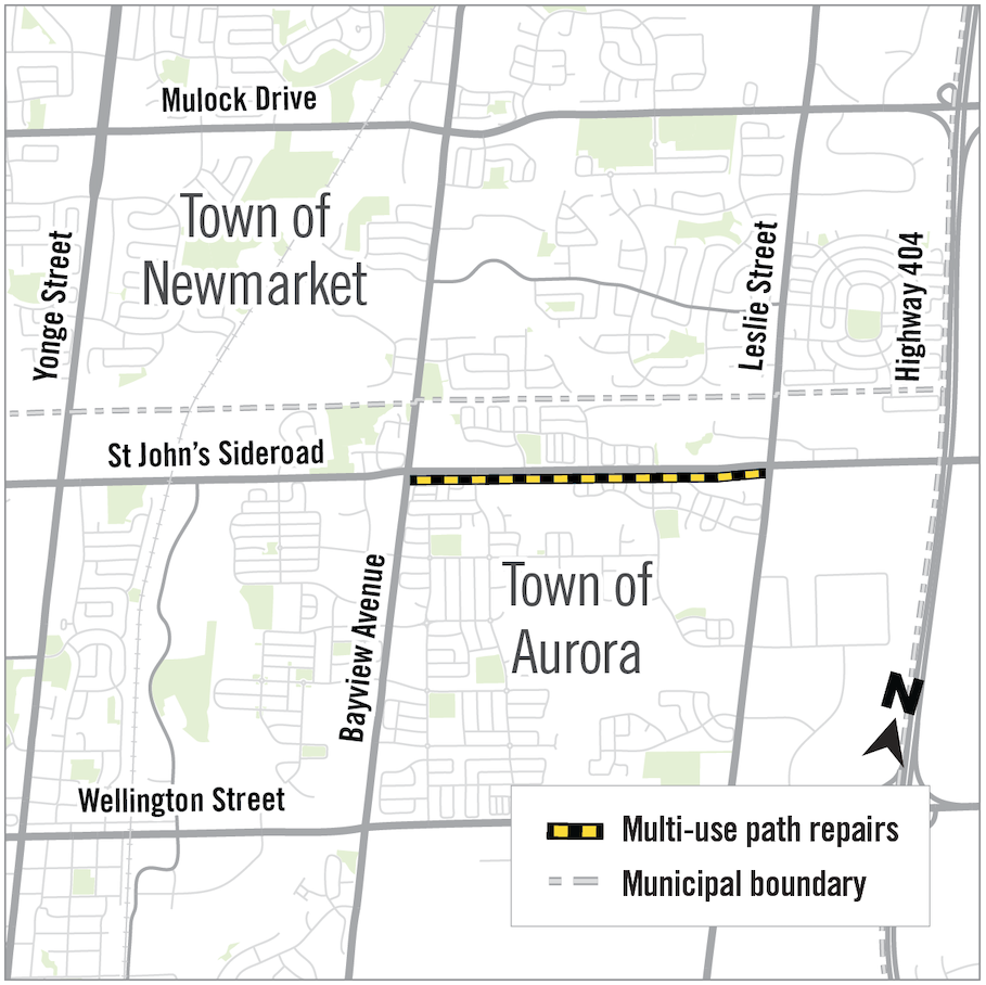 Map of St Johns Sideroad multi use path repairs