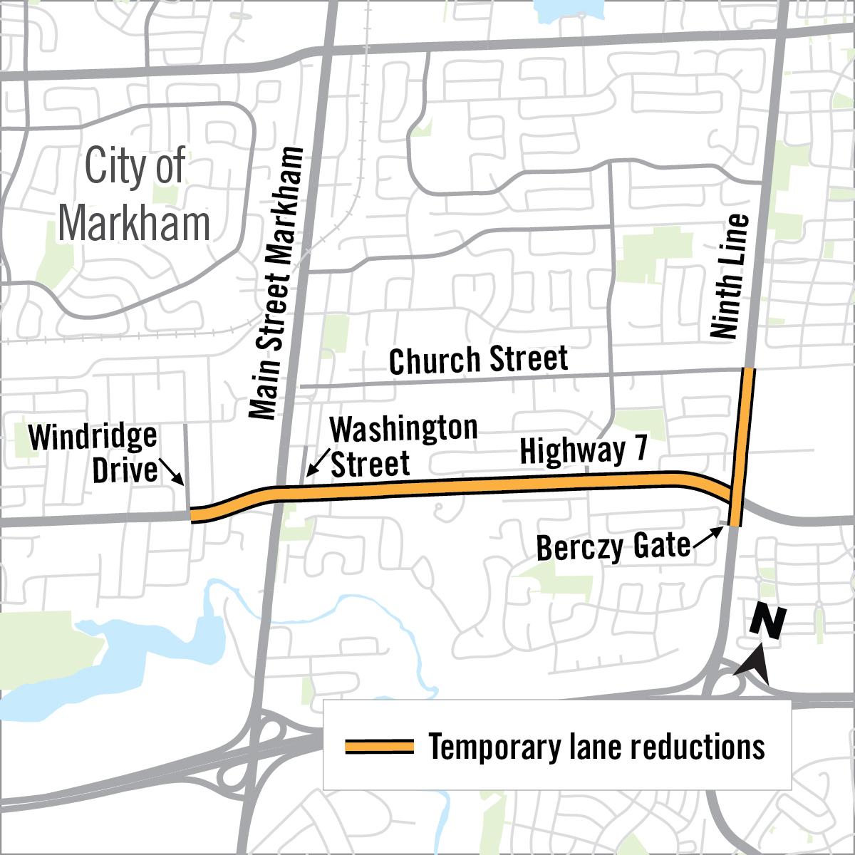 Lane reductions along highway 7