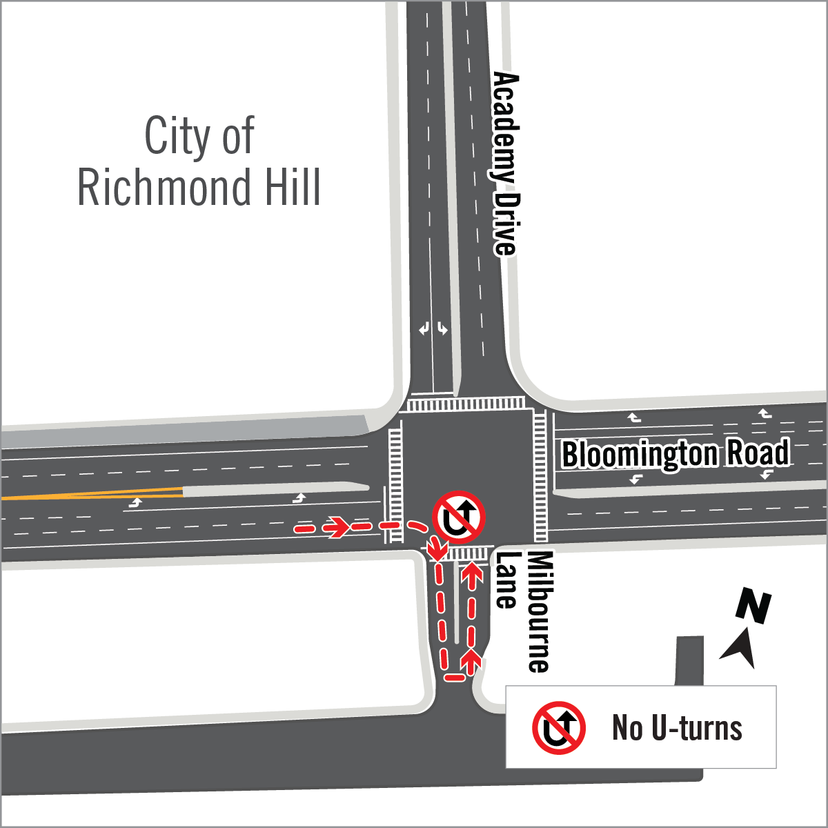 Map of intersection safety improvements on Milbourne Lane