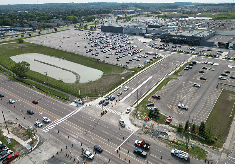 Relocated traffic signals at Upper Canada Mall for better alignment and to accommodate future residential development.