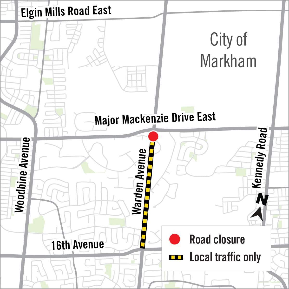 Map of Road Closure on Warden Ave