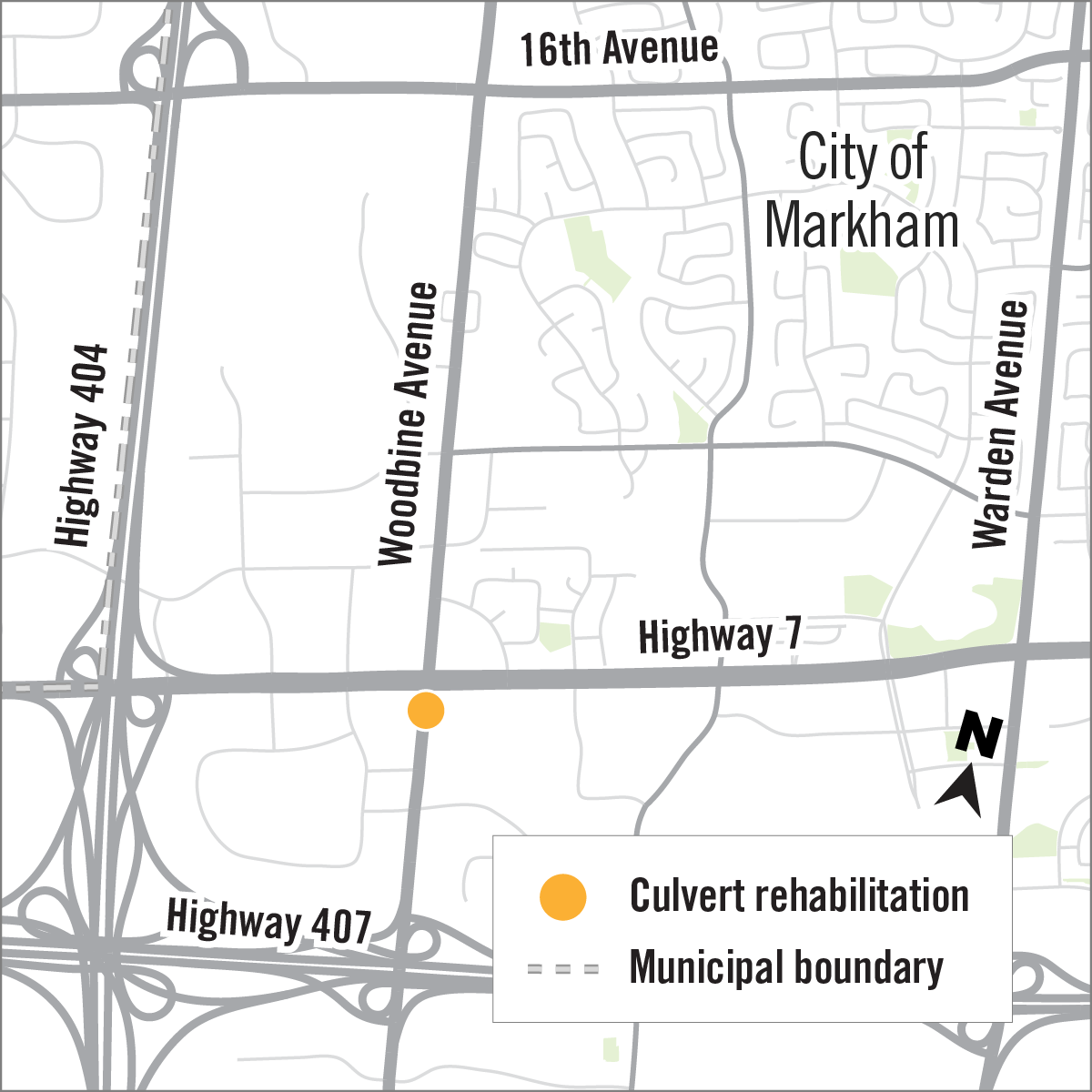 Map of culvert construction on Woodbine Avenue