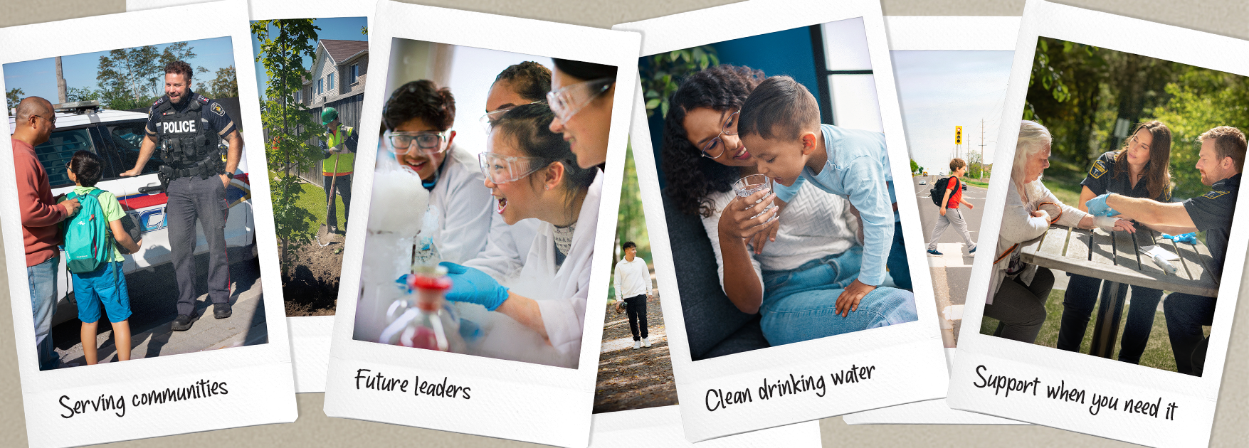four polaroid pictures illustrating regional services