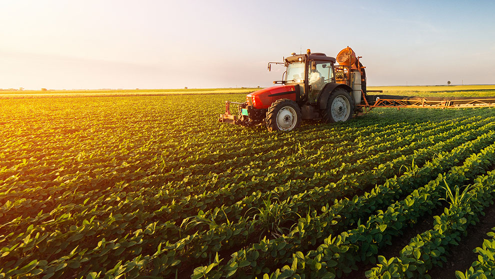 Tractor in a green field