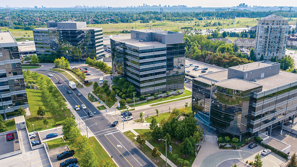 Aerial view of a business area