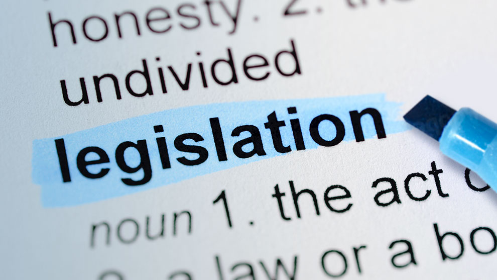 Printed word legislation highlighted in blue