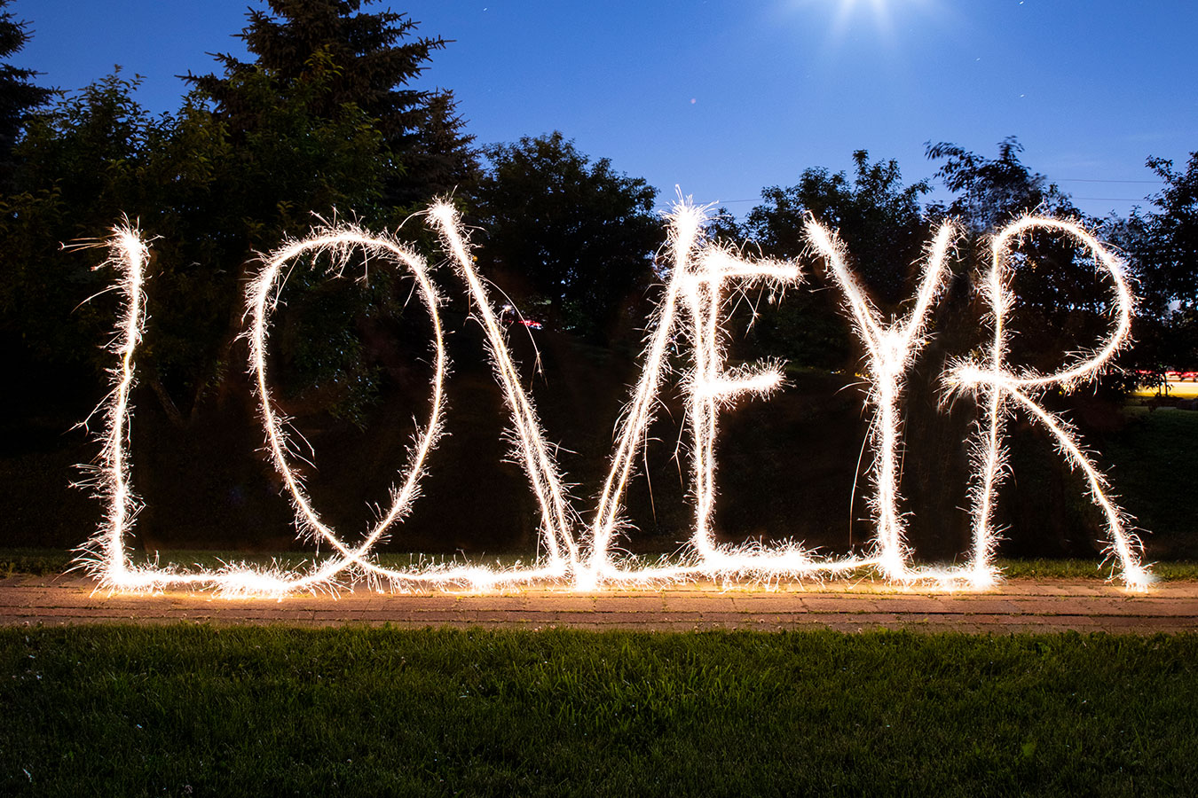 LOVEYR written with sparklers