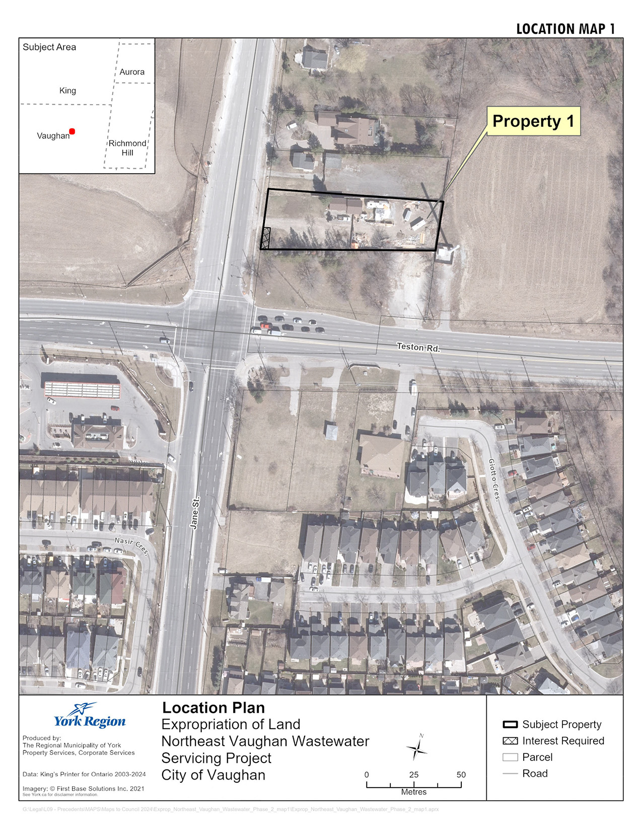 Location Map Property 1 for Northeast Vaughan Wastewater Servicing Project