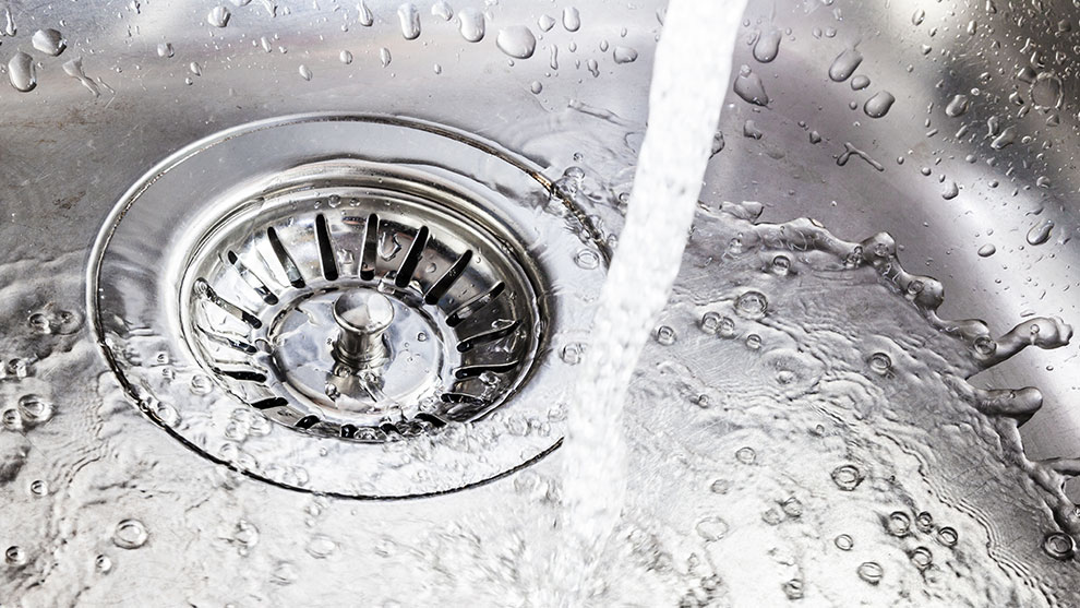 Sink with water running