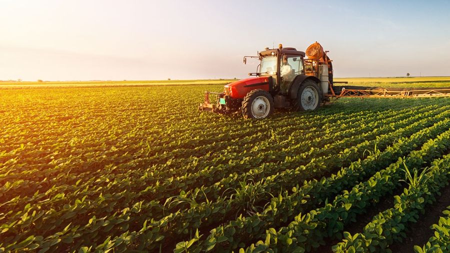 Tractor in a green field